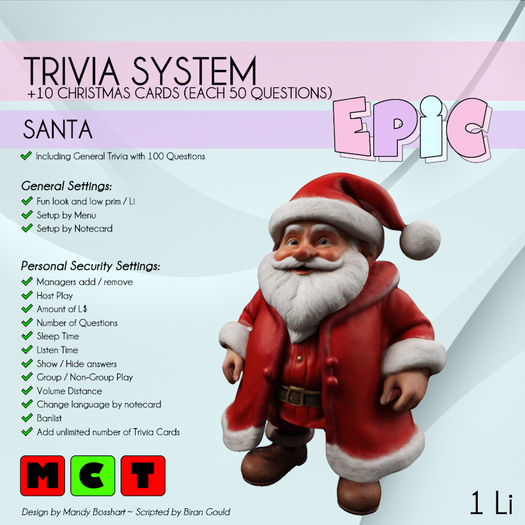 Second Life Marketplace - [EPIC Trivia System] Santa +10 Cards (ADD ME)
